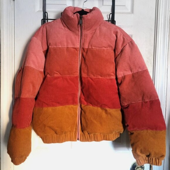 L*SPACE Horizon Ribbed Corduroy Cotton Cropped Puffer Jacket Women XS Desert Sun - Picture 7 of 16